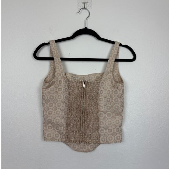 Reformation Gold Brocade Satin Gold Smocked Back Exposed Zipper Corset 6 - Picture 2 of 4